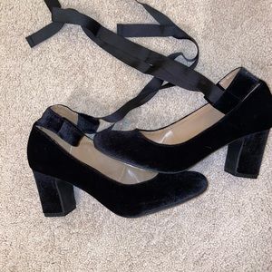 Suede tie up black heels